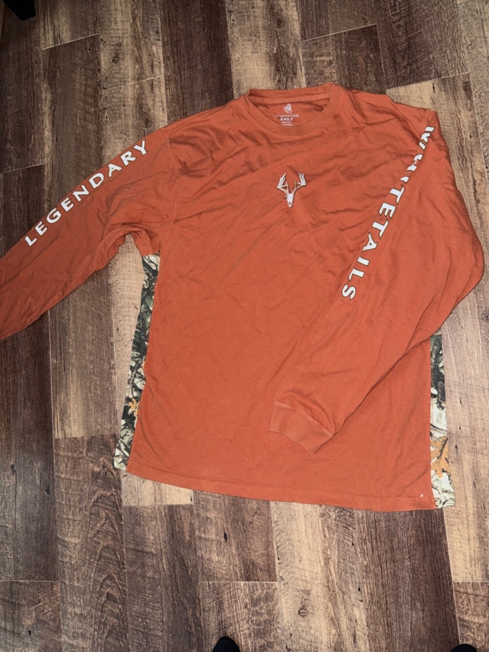 Men’s 2XL Tall size Legendary Whitetails Rust & Camo Long-Sleeve Logo Tee